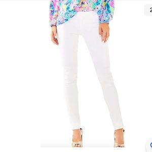 Lilly Pulitzer Dinner White Pleated Stretch Skinny White 29” Pants